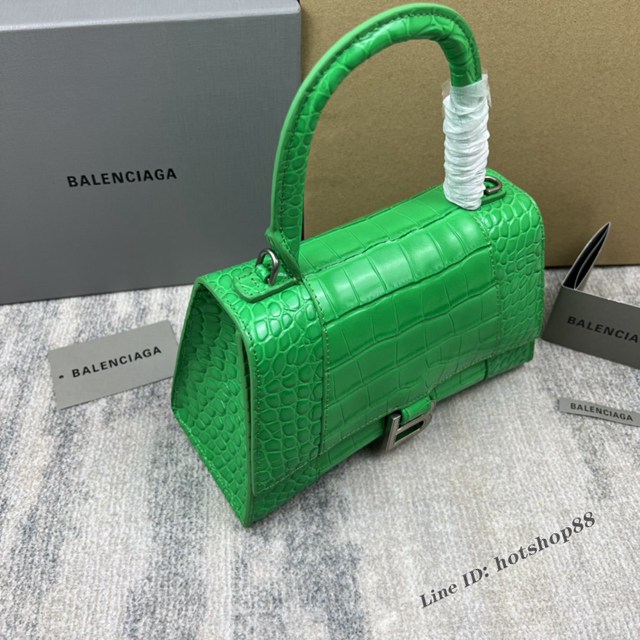 Balenciaga專櫃爆款電光綠鱷魚紋S號Hourglass沙漏包 巴黎世家頂級原單手提肩背包 款號：8895 fyj1220